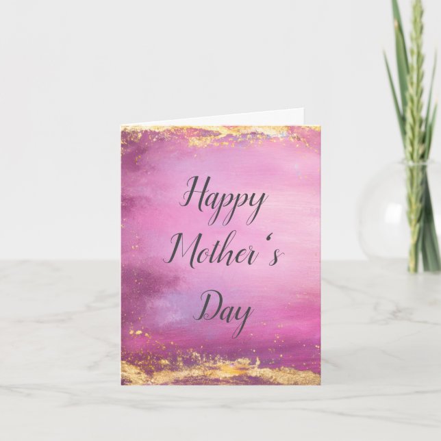 Pink Watercolor & Gold Foil Trim Mother's Day Card (Front)