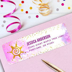 Pink Watercolor Gold Girly Glam Birthday Address Return Address Label