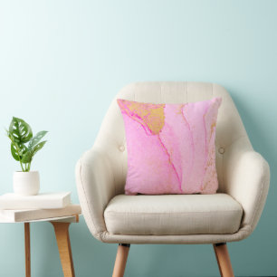 Pink watercolor gold glitter abstract cushion