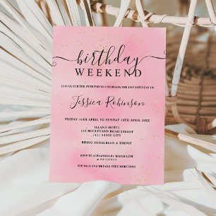 Pink watercolor gold glitter birthday program