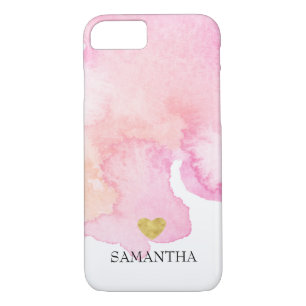 Pink Watercolor Gold Heart Personalised iPhone 8/7 Case