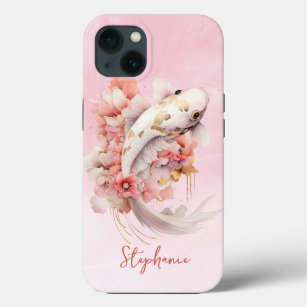 Pink Watercolor Gold Koi Fish Floral iPhone 13 Case