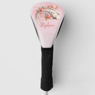 Pink Watercolor Gold Koi Fish Floral Personalised Golf Head Cover