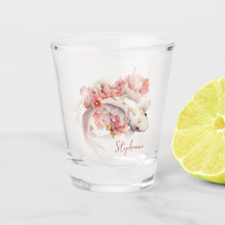 Pink Watercolor Gold Koi Fish Floral Personalised Shot Glass