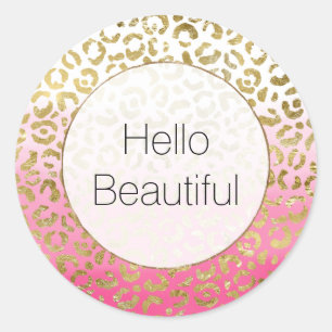 Pink Watercolor Gold Leopard  Classic Round Sticker