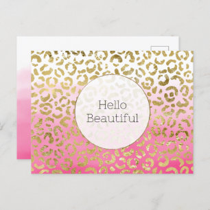 Pink Watercolor Gold Leopard Postcard