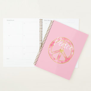 Pink Watercolor Gold Peace Sign Heart Planner