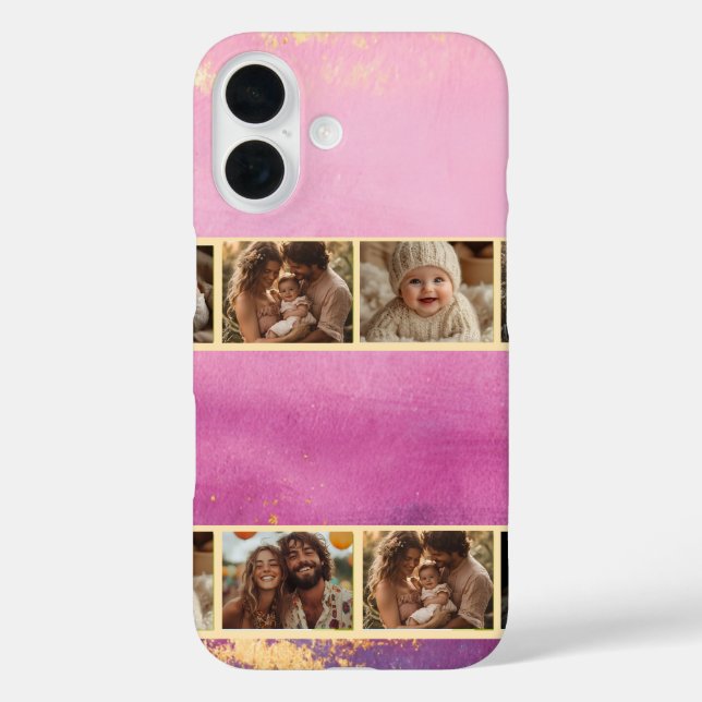 Pink Watercolor & Gold Photo  Case-Mate iPhone Case (Back)