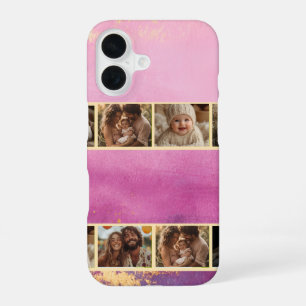 Pink Watercolor & Gold Photo iPhone 16 Case