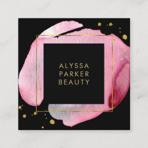 Pink Watercolor Gold Splash Black Social Media Square Business Card