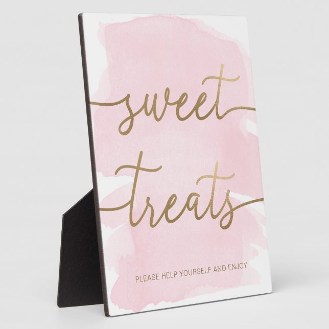 Pink Watercolor Gold Sweet Treats Sign Plaque (Side)