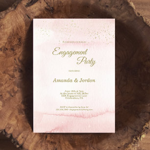 Pink Watercolor Gold Type Engagement Party Invitation