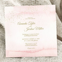Pink Watercolor Gold Type Square Wedding