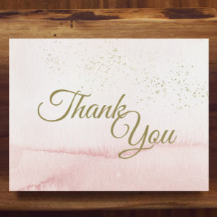 Pink Watercolor Gold Type Thank You Flat Card