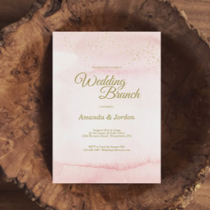 Pink Watercolor Gold Type Wedding Brunch Invitation