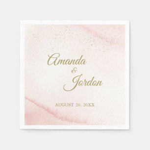 Pink Watercolor Gold Type Wedding Cocktail Napkin