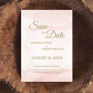 Pink Watercolor Gold Type Wedding Save The Date