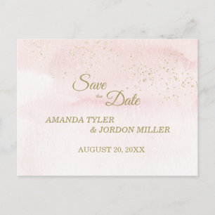 Pink Watercolor Gold Type Wedding Save the Date Announcement Postcard