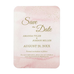 Pink Watercolor Gold Type Wedding Save the Date Magnet