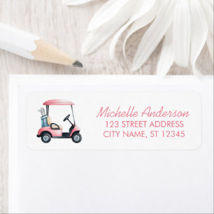  Pink Watercolor Golf Cart  Golfers Return Address Label