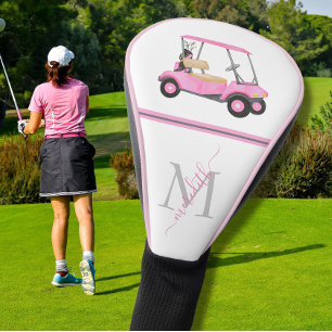 Pink Watercolor Golf Cart Name Monogram Head Cover