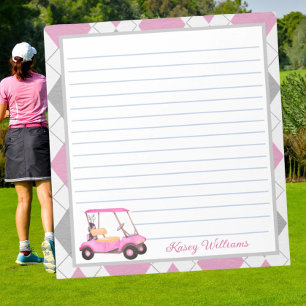 Pink Watercolor Golf Cart Name  Notepad