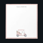 Pink watercolor golf cart Personalised Golfers  Notepad<br><div class="desc">Cute & Preppy hand painted watercolor pink golf cart and golf bag with pale pink border note pad. perfect for Golf lovers.</div>