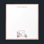 Pink watercolor golf cart Personalised Golfers  Notepad<br><div class="desc">Cute & Preppy hand painted watercolor pink golf cart and golf bag with pale pink border note pad. perfect for Golf lovers.</div>