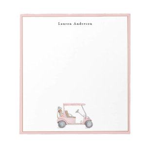 Pink watercolor golf cart Personalised Golfers  Notepad