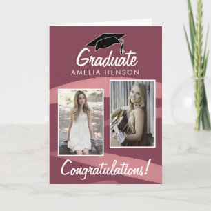 Pink Watercolor Graduate Congratulations 2 Photo Card