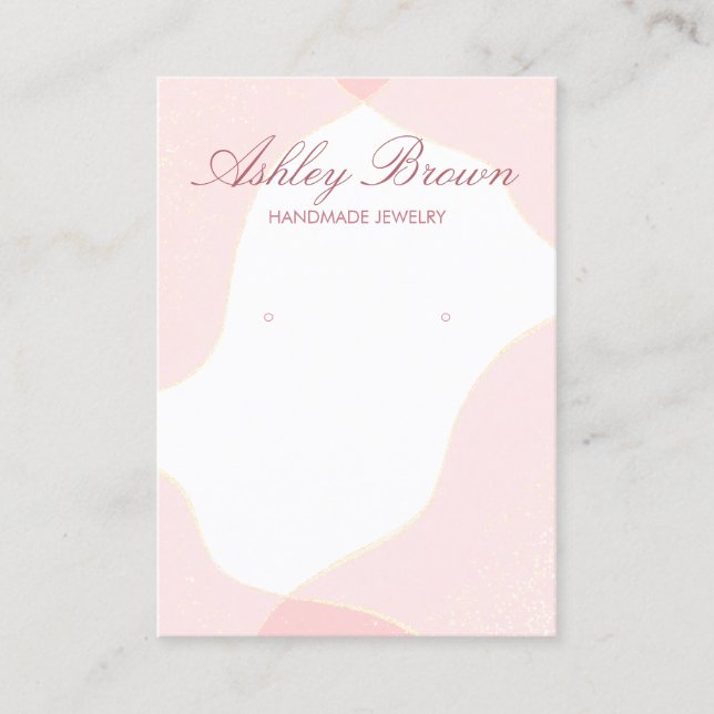 Pink Watercolor Handmade Earring Jewellery Display Business Card (Front)