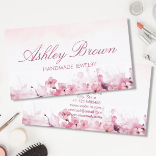 Pink Watercolor Handmade Jewellery Flowers Pastel Business Card