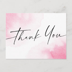 Pink watercolor handwritten style script thank you postcard