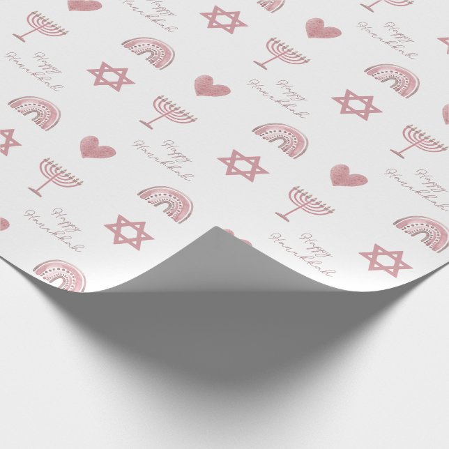 Pink Watercolor Hanukkah Wrapping Paper (Corner)