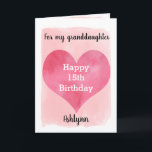 Pink Watercolor Heart 15th Birthday Granddaughter Card<br><div class="desc">A watercolor pink heart 15th birthday card for granddaughter that features a heart against a pretty pink watercolor, which you can personalize underneath the heart with her name. The inside of this watercolors birthday card reads a sweet sentiment, which an be easily personalized. The back features the heart along with...</div>