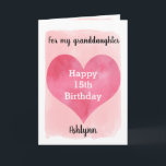 Pink Watercolor Heart 15th Birthday Granddaughter Card<br><div class="desc">A watercolor pink heart 15th birthday card for granddaughter that features a heart against a pretty pink watercolor, which you can personalize underneath the heart with her name. The inside of this watercolors birthday card reads a sweet sentiment, which an be easily personalized. The back features the heart along with...</div>
