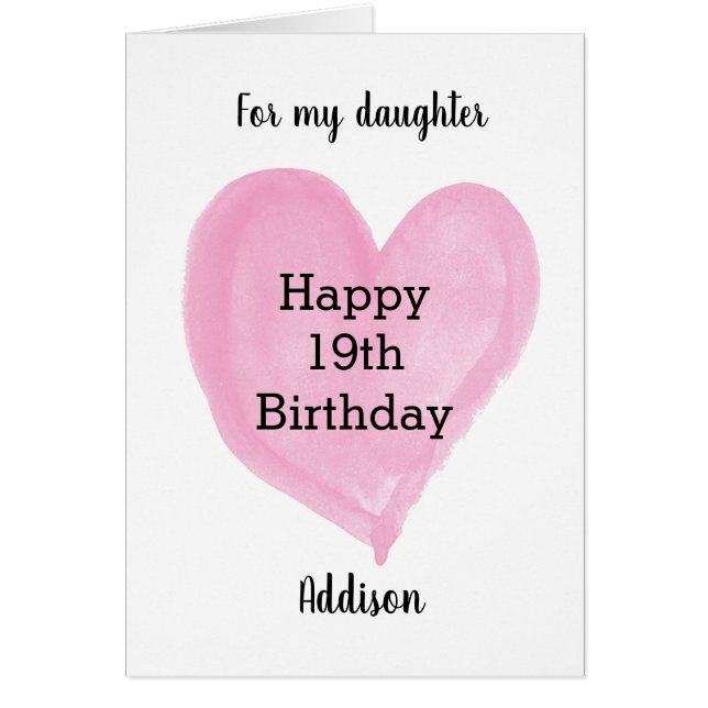 Pink Watercolor Heart 19th Birthday (Front)