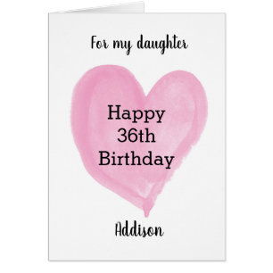 Pink Watercolor Heart 36th Birthday
