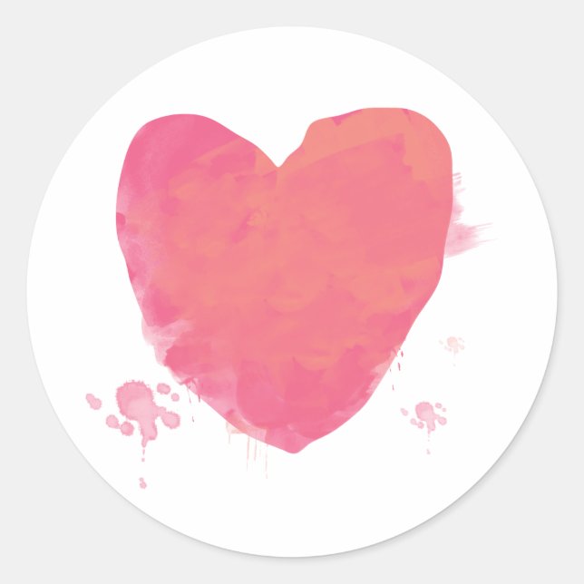 Pink Watercolor Heart Classic Round Sticker (Front)