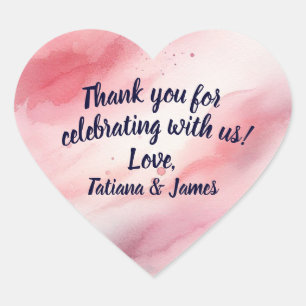 Pink Watercolor Heart Custom Script Thank You  Sticker