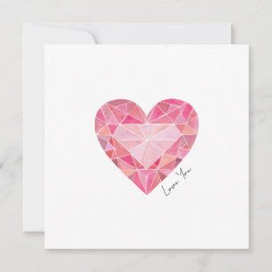 Pink Watercolor Heart Gem Love You Note
