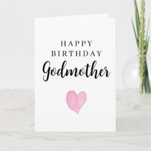 Pink Watercolor Heart Happy Birthday Godmother Card