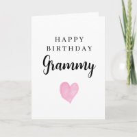 Pink Watercolor Heart Happy Birthday Grammy
