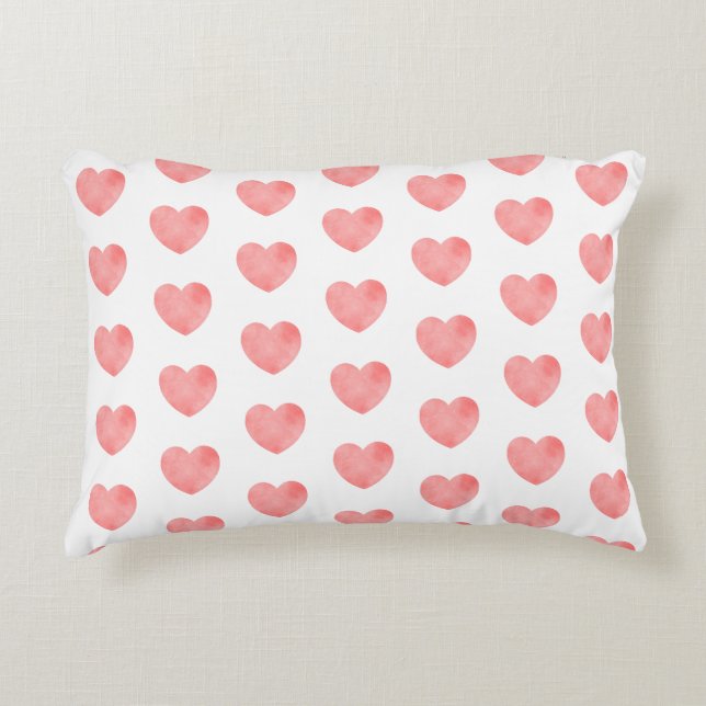 Pink watercolor heart pattern decorative cushion (Front)
