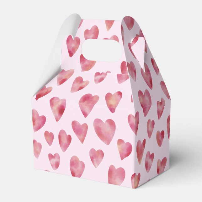 Pink Watercolor heart pattern Favour Box (Front Side)