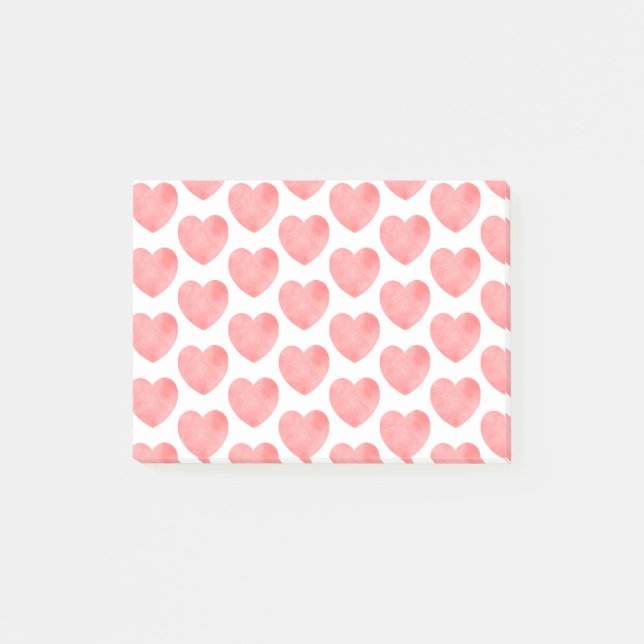 Pink watercolor heart pattern post-it notes (Front)