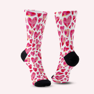 Pink Watercolor Heart pattern Socks