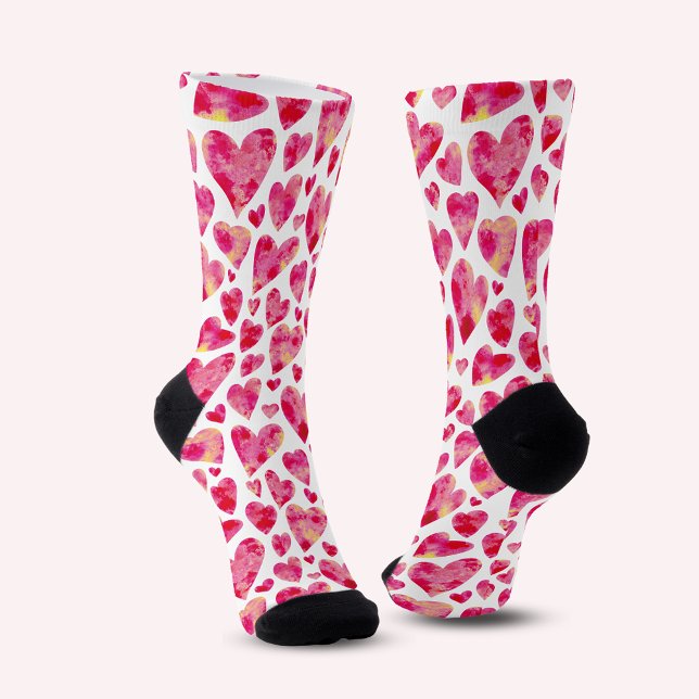 Pink Watercolor Heart pattern Socks (Creator Uploaded)