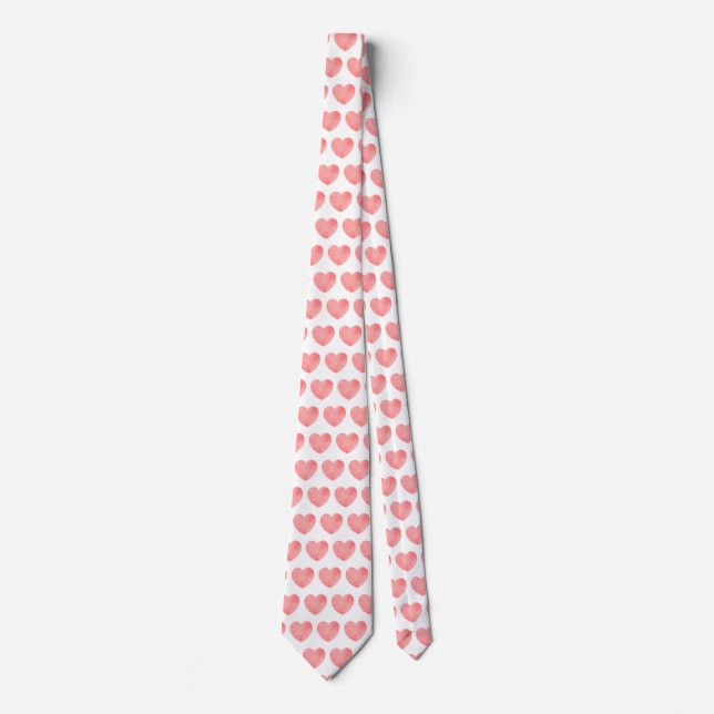Pink watercolor heart pattern tie (Front)