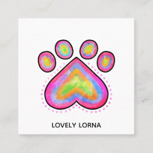 Pink Watercolor Heart Pet Dog Paw Template  Square Business Card